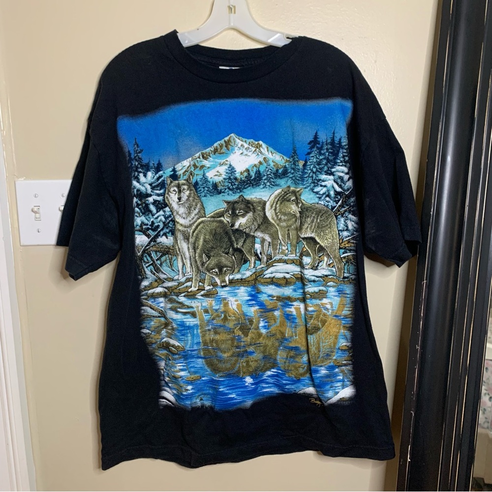 Vintage Bobby G Wolf pack T Shirt 1997 Alstyle Adult X-Large Black Nature